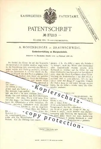 original Patent - A. Horenburger , Braunschweig , 1886 , Kontrolle am Bierglas - Deckel , Bier , Glas , Gläser !!!