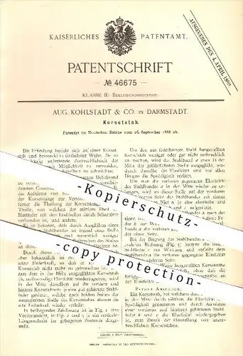 original Patent - Aug. Kohlstadt & Co. in Darmstadt , 1888 , Korsettstab , Korsett , Korsetts , Mode , Bekleidung !!!