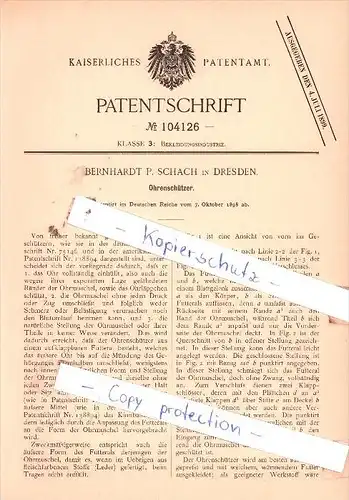 Original Patent  - Bernhardt P. Schach in Dresden , 1898 , Ohrenschützer !!!