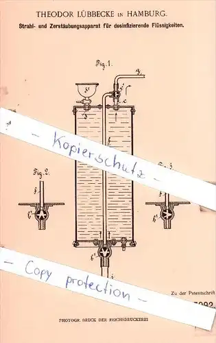 Original Patent  - T. Lübbecke in Hamburg , 1901 , Strahl- und Zerstäubungsapparat !!!