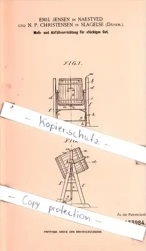 Original Patent  - Emil Jensen in Naestved und N. P. Christensen in Slagelse , Dänem. , 1901 , !!!
