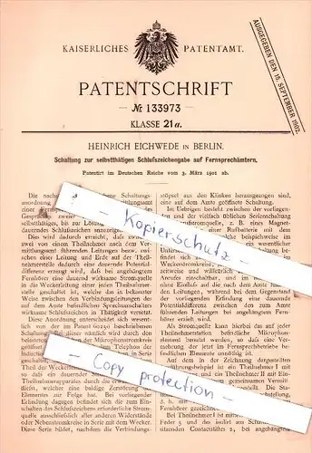 Original Patent  - H. Eichwede in Berlin , 1901 , Schlußzeichengabe auf Fernsprechämtern !!!