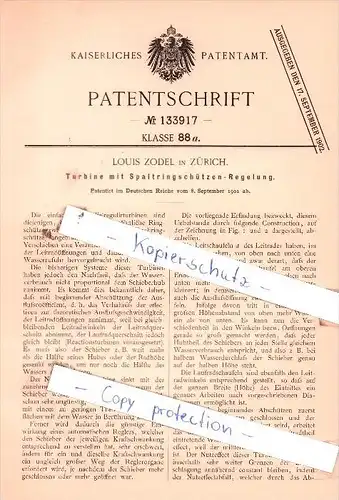 Original Patent  - Louis Zodel in Zürich , 1901 , Turbine mit Spaltringschützen-Regelung !!!