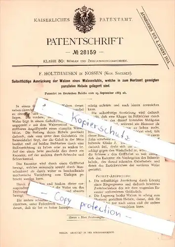 Original Patent  - F. Holtzhausen in Nossen , Kgr. Sachsen , 1883 , Mühlen !!!