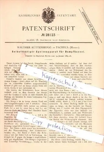 Original Patent  - Walther Küttenbrugg in Puchuca , Mexiko , 1884 , Dampfkessel !!!