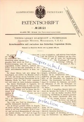 Original Patent  - Thomas Legget Sturtevant in Framingham , 1884 , Mühlen !!!