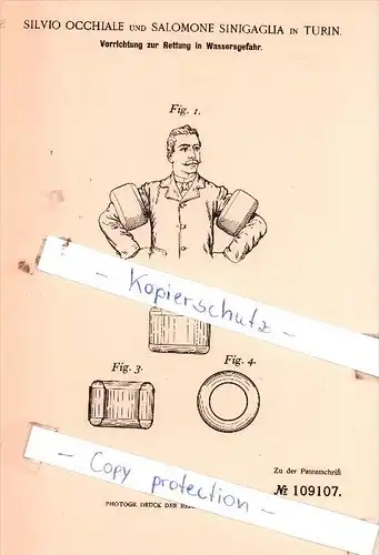 Original Patent  - S. Occhiale und S. Sinigaglia in Turin , 1899 , Rettung in Wassersgefahr !!!