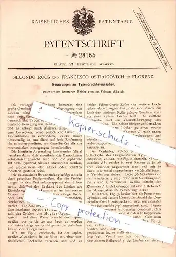 Original Patent  - S. Roos und F. Ostrogovich in Florenz , 1882 , Typendrucktelegraphen !!!