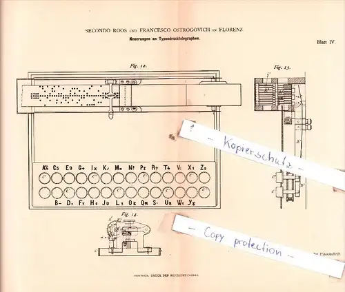 Original Patent  - S. Roos und F. Ostrogovich in Florenz , 1882 , Typendrucktelegraphen !!!