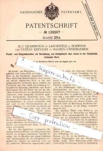 Original Patent  -  H. J. Quambusch in Langerfeld und G. Krenzler in Barmen-Unterbarmen , 1901 , !!!