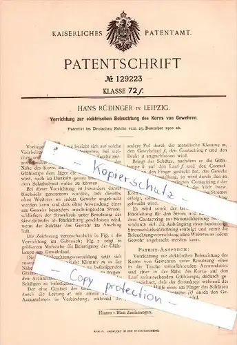 Original Patent  - H. Rüdinger in Leipzig , 1900 , Beleuchtung des Korns von Gewehren !!!