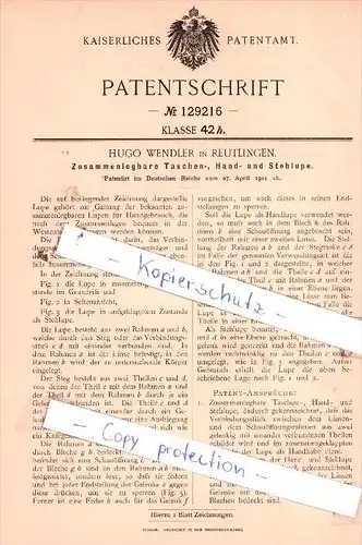 Original Patent  - H. Wendler in Reutlingen , 1901 , Zusammenlegbare Taschen-, Hand- und Stehlampe!!!