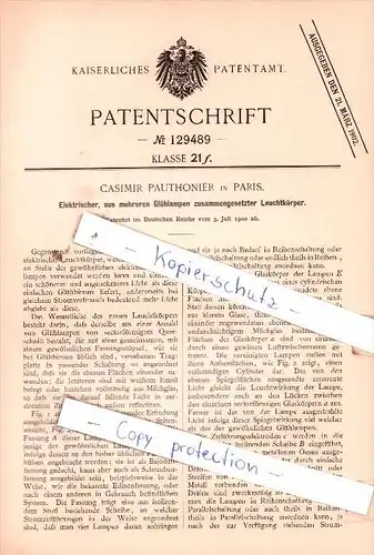 Original Patent  - Casimir Pauthonier in Paris , 1900 , Elektrischer Leuchtkörper !!!