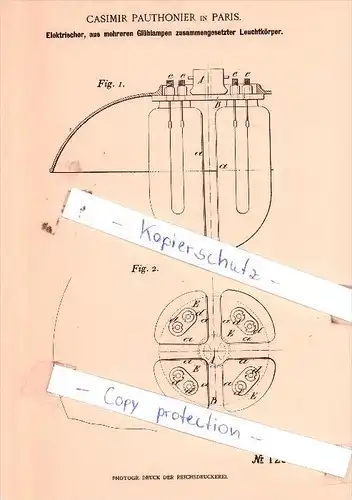 Original Patent  - Casimir Pauthonier in Paris , 1900 , Elektrischer Leuchtkörper !!!