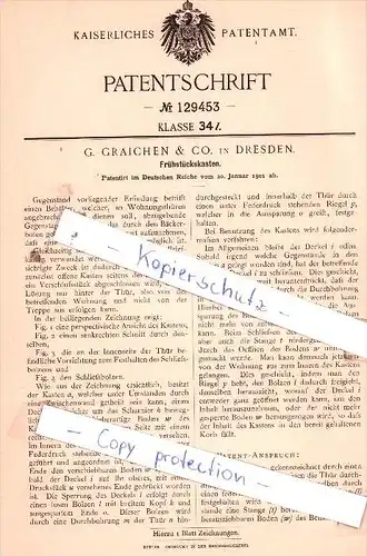 Original Patent  -  G. Graichen & Co. in Dresden , 1901 , Frühstückskasten !!!