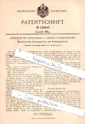 Original Patent  - H. Th. Horstmann in Leipzig-Volkmarsdorf , 1901 , Schlagglocke !!!