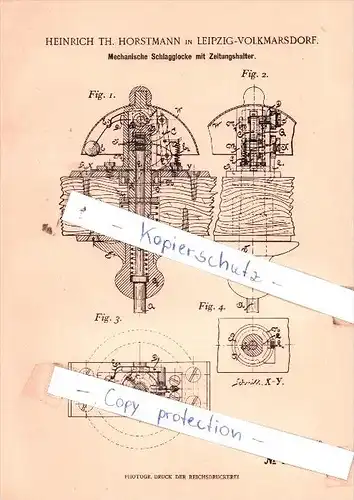 Original Patent  - H. Th. Horstmann in Leipzig-Volkmarsdorf , 1901 , Schlagglocke !!!