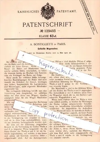 Original Patent  -  A. Bonfiglietti in Paris , 1901 , Getheilte Wagenachse !!!