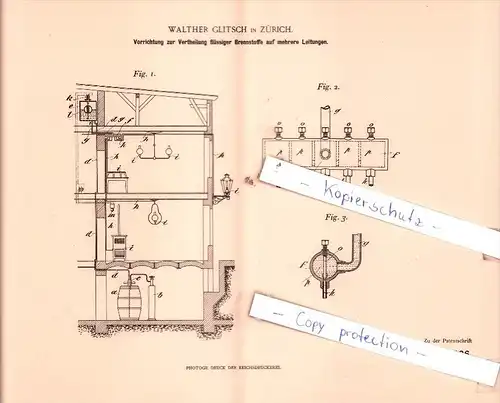 Original Patent  - Walther Glitsch in Zürich , 1899 , Vertheilung flüssiger Brennstoffe !!!