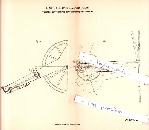 Original Patent  - Ernesto Breda in Mailand , Italien , 1892 , Schusswaffen und Geschosse !!!