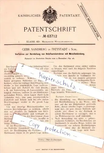 Original Patent  - Gebr. Sandberg in Freystadt i. Schl. , 1891 , Mechanische Metallbearbeitung !!!