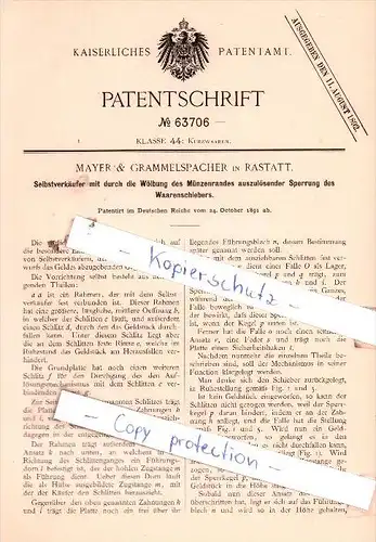 Original Patent  - Mayer & Grammelspacher in Rastatt , 1891 , Kurzwaaren !!!