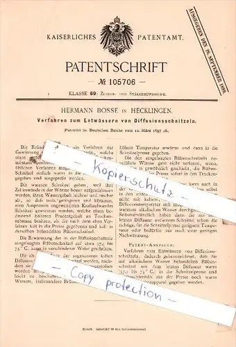Original Patent  - Hermann Bosse in Hecklingen , 1897 ,  Entwässern von Diffusionsschnitzeln !!!