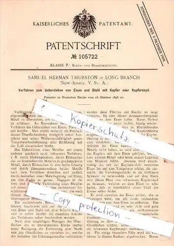 Original Patent  - Samuel Herman Thurston in Long Branch , 1898 , Ueberziehen von Eisen !!!