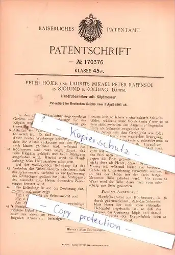 Original Patent  - P. Höjer und L. M. P. Raffnsöe in Sjölund b. Kolding , Dänemark , 1905 , !!!
