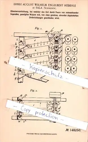 Original Patent  - E. A. W. Engelbert Heberle in Sala , Schweden , 1902 , Kassiervorrichtung !!!