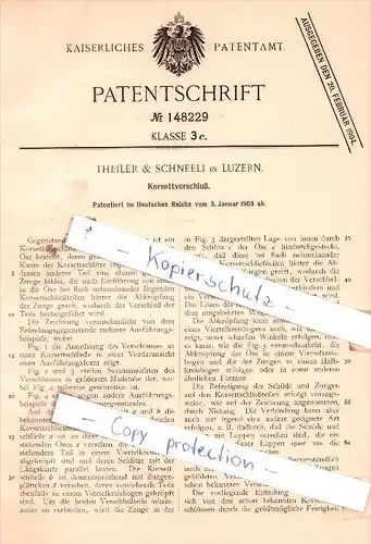Original Patent  - Theiler & Schneeli in Luzern , 1903 , Korsettverschluß , Korsett , Corset !!!