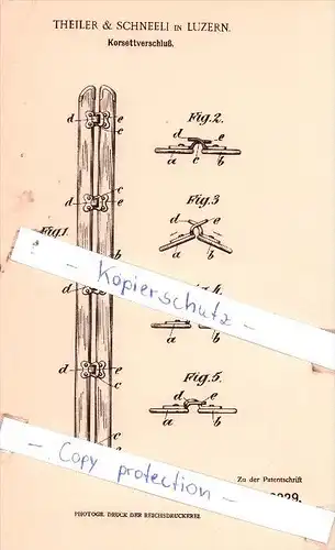 Original Patent  - Theiler & Schneeli in Luzern , 1903 , Korsettverschluß , Korsett , Corset !!!