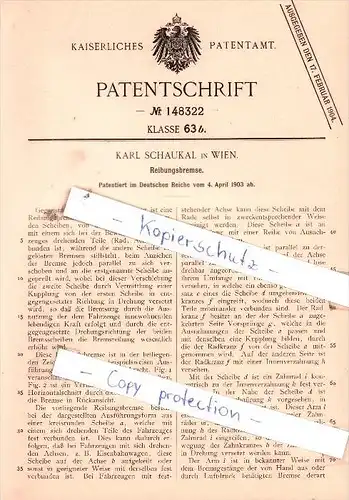 Original Patent  - Karl Schaukal in Wien , 1903 , Reibungsbremse !!!