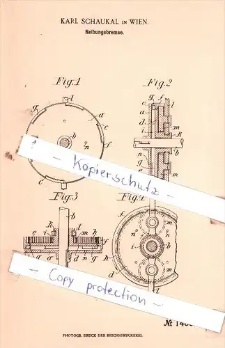 Original Patent  - Karl Schaukal in Wien , 1903 , Reibungsbremse !!!