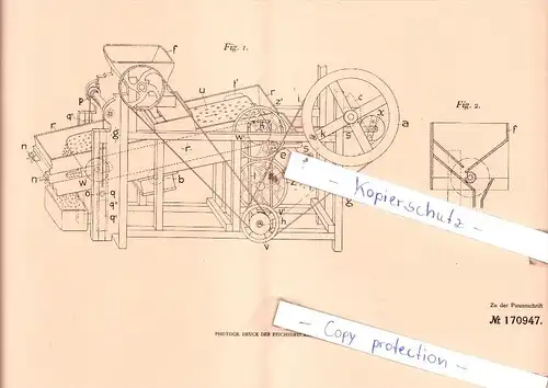 Original Patent  - Emil Reinsch in Ottensen / Hamburg , 1905 , Sortiermaschine für Kaffeebohnen !!!