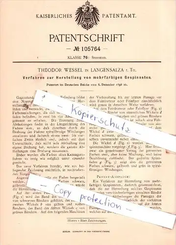 Original Patent  - T. Wessel in Langensalza i. Th. , 1898 , Herstellung von Gespinnsten !!!