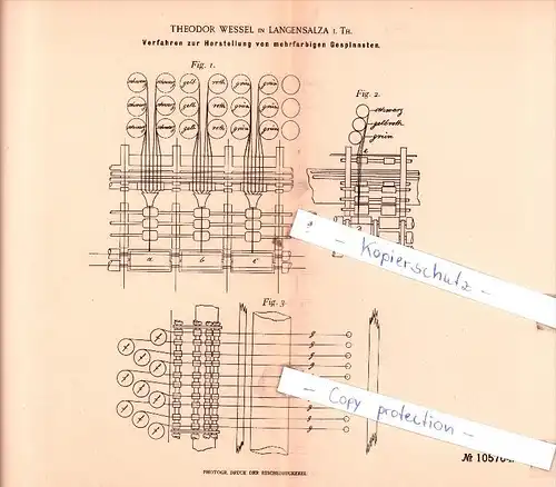 Original Patent  - T. Wessel in Langensalza i. Th. , 1898 , Herstellung von Gespinnsten !!!