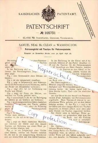 Original Patent  - Samuel Neal Mc Clean in Washington , 1898 , Tasche für Patronen , Munition , Ammunion !!!
