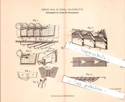 Original Patent  - Samuel Neal Mc Clean in Washington , 1898 , Tasche für Patronen , Munition , Ammunion !!!