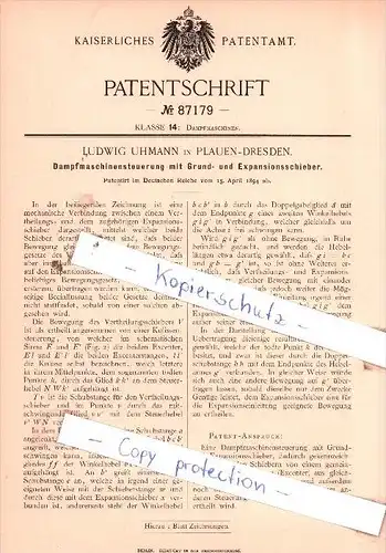 Original Patent  - Ludwig Uhmann in Plauen-Dresden , 1894 , Dampfmaschinen !!!