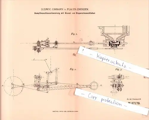 Original Patent  - Ludwig Uhmann in Plauen-Dresden , 1894 , Dampfmaschinen !!!