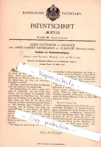 Original Patent  - James Patterson in Gourock und James Ramsey Sandilands in Glasgow , 1895 , !!!