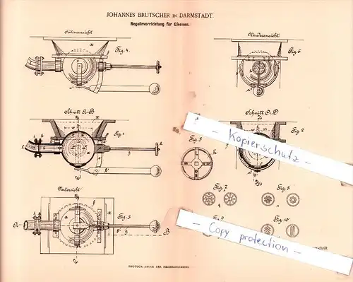 Original Patent  - Johannes Brutscher in Darmstadt ,1894 , Regulirvorrichtung für Efseisen !!!