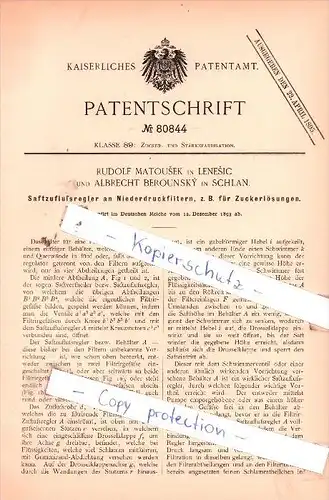 Original Patent - Rudolf Matousek in Lenesic / Lenešice und Albrecht Berounsky in Schlan / Slany , 1893 !!!