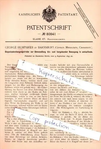 Original Patent  - George Humphries in Barnsbury / London, Grossbrit. , 1893 , Getriebe !!!