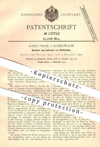 original Patent - Albert Wilde , Luckenwalde , 1901 , Anformen von Wollfilzhüten , Filz , Hut , Hüte , Filzhut , Modist