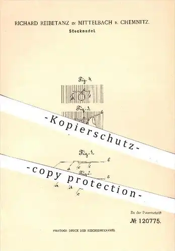 original Patent - R. Reibetanz , Mittelbach / Chemnitz , 1900 , Stecknadel , Nadel , Nadeln , Schneider , Schneiderei !!