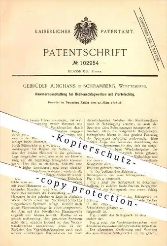 original Patent - Gebr. Junghans , Schramberg , 1898 , Rechenschlagwerk mit Viertelschlag ,  Uhr , Uhren , Uhrwerk !!
