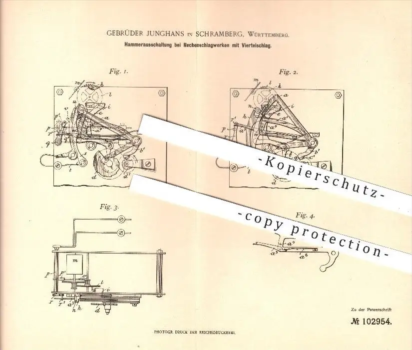 original Patent Gebr. Junghans Schramberg 1898