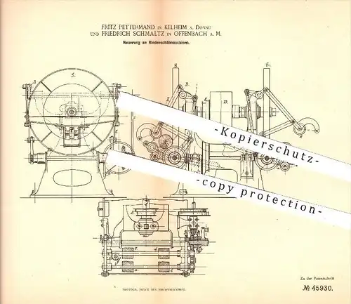 original Patent - F. Pettermand / Kelheim , F. Schmaltz / Offenbach , 1888 , Rinden - Schälmaschine , Forst , Holz !!!